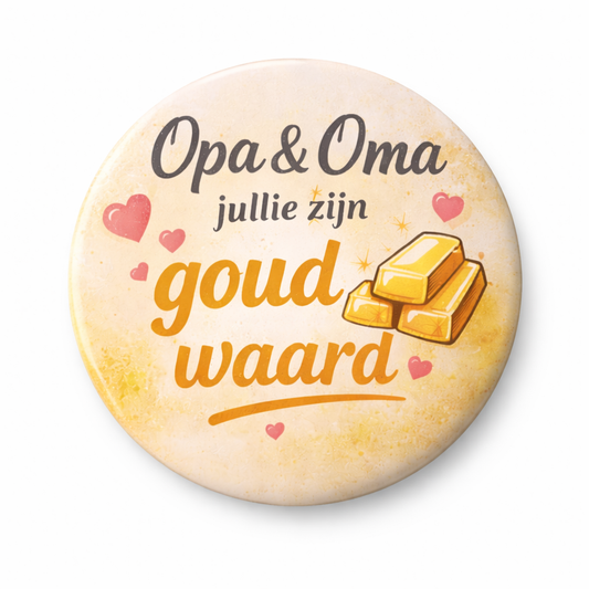 Koelkastmagneet Opa & Oma – Jullie zijn goud waard – 58 mm – Cadeau voor opa en oma – Lief cadeau grootouders