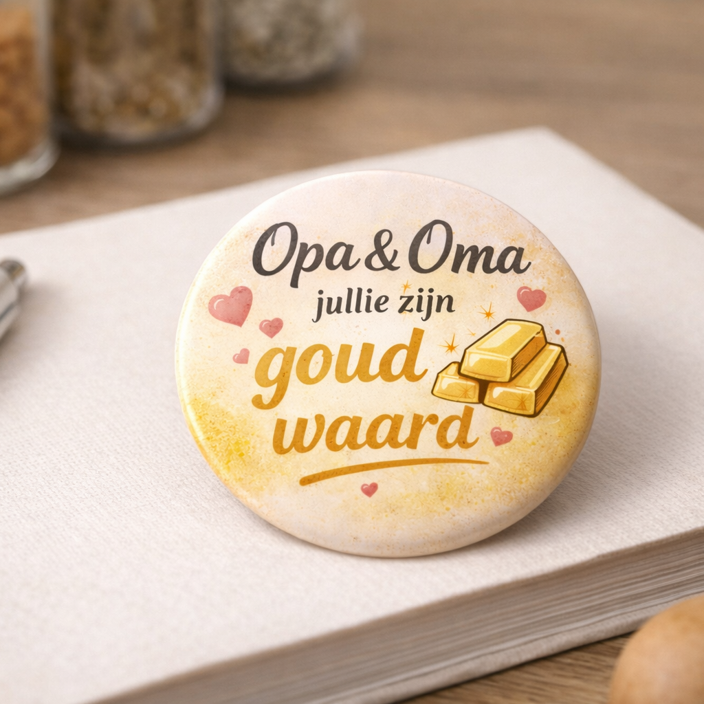 Koelkastmagneet Opa & Oma – Jullie zijn goud waard – 58 mm – Cadeau voor opa en oma – Lief cadeau grootouders