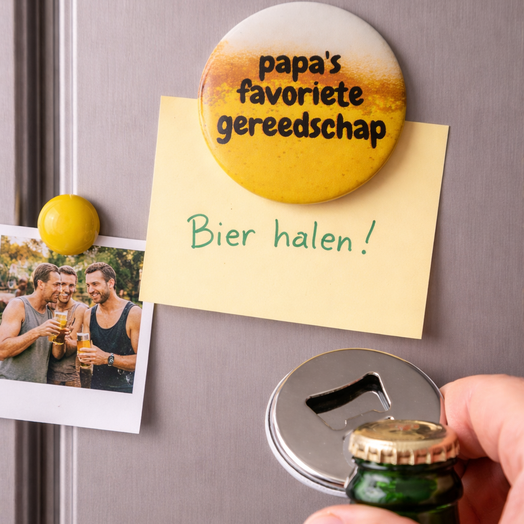 Bieropener Magneet – Papa’s Favoriete Gereedschap
