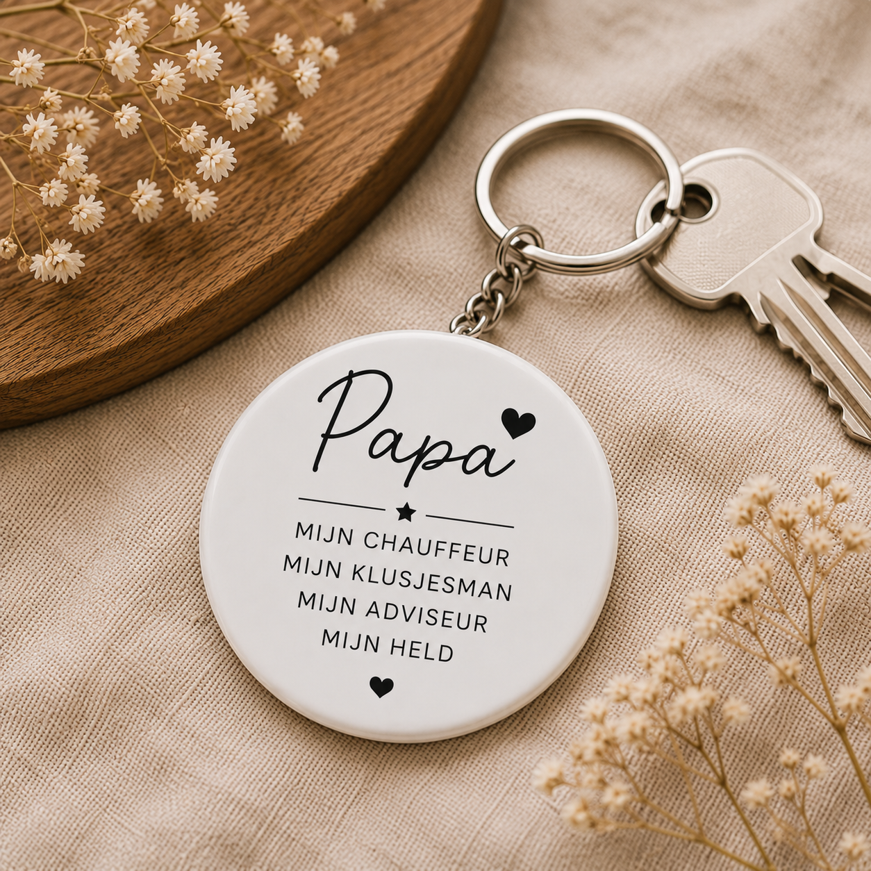 vaderdag sleutelhanger cadeau met teksten voor papa als chauffeur, klusjesman, adviseur en held