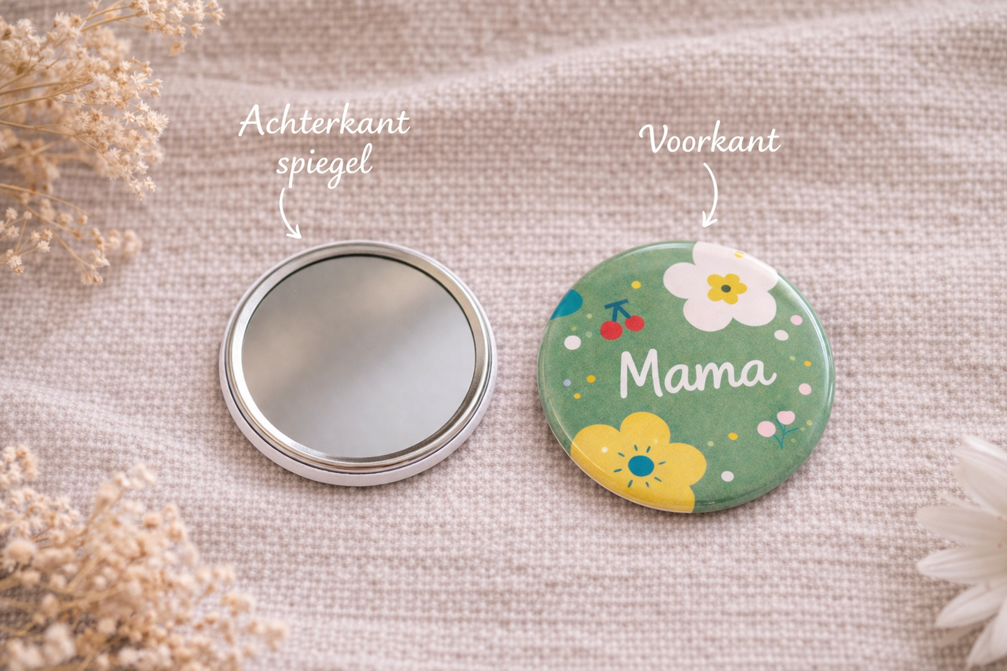 Mama Spiegel 58mm – Bloemen Design Groen – Compact Zakspiegeltje – Cadeau voor Moeder