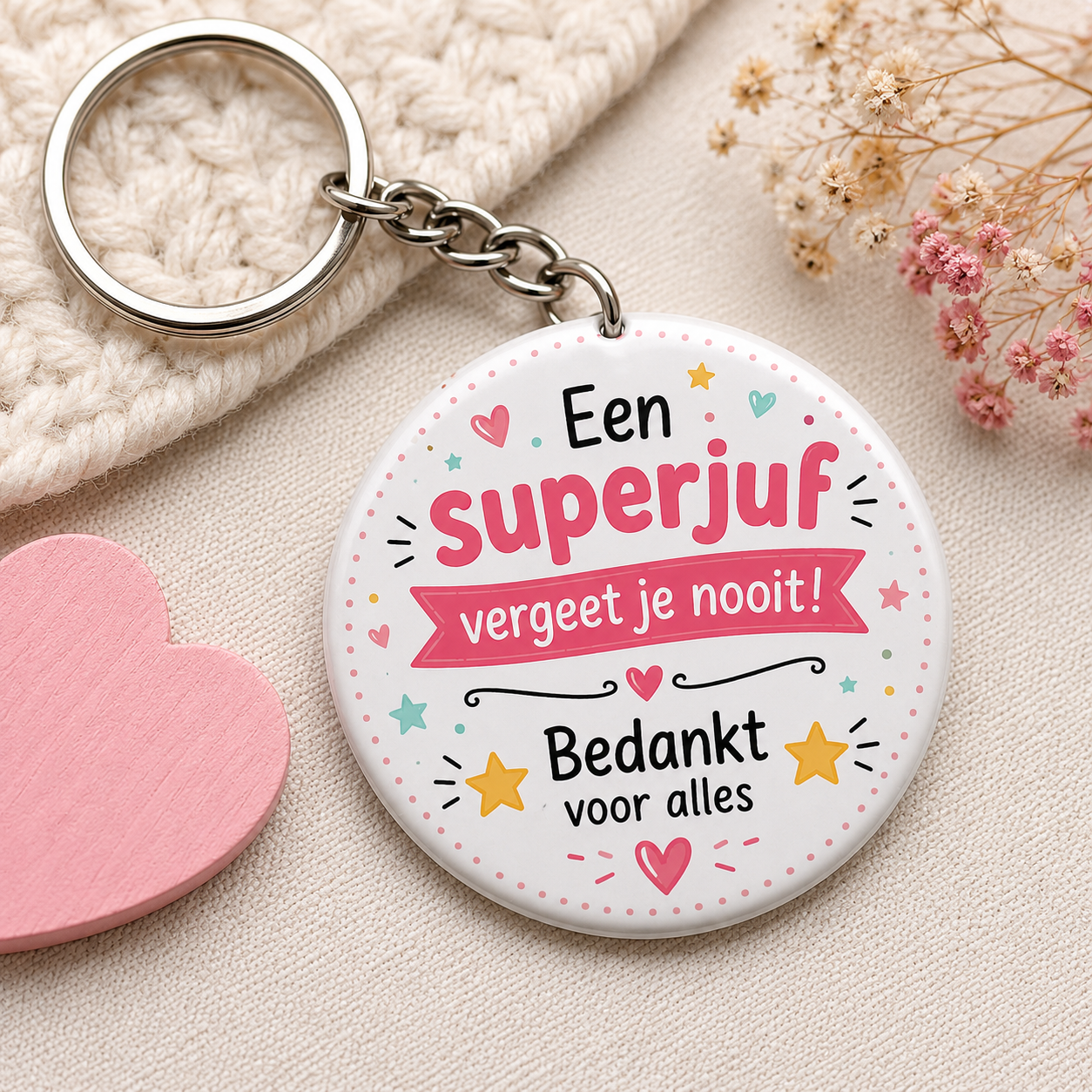Superjuf Sleutelhanger – Bedankt voor Alles | Afscheidscadeau Juf | Cadeau Einde Schooljaar | 58mm