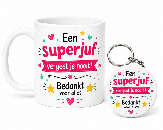 Cadeauset Superjuf – Mok & Sleutelhanger | Bedankt voor Alles