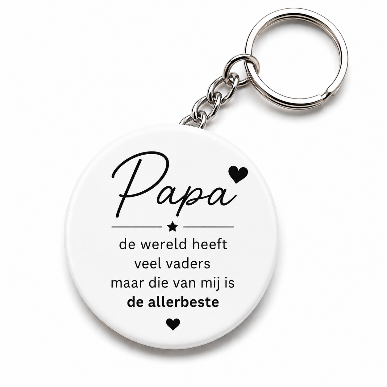Papa sleutelhanger met tekst 'de wereld heeft veel vaders maar die van mij is de allerbeste', ideaal cadeau voor papa.