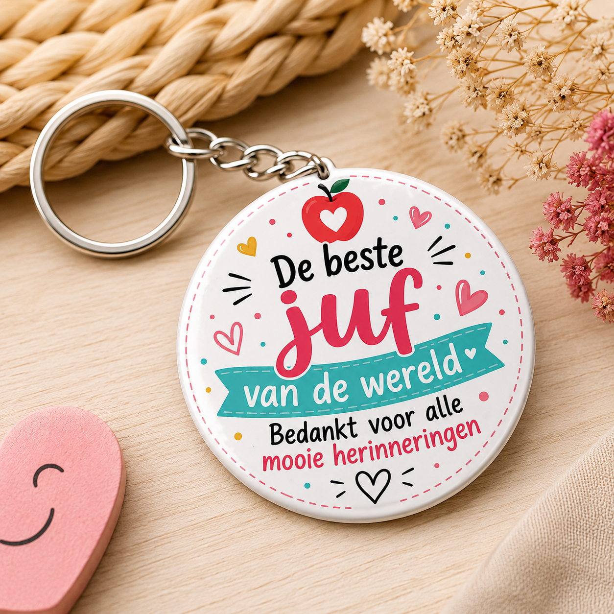 Juf Cadeau – De Beste Juf van de Wereld | Sleutelhanger Afscheid Schooljaar | Bedankje voor Juf