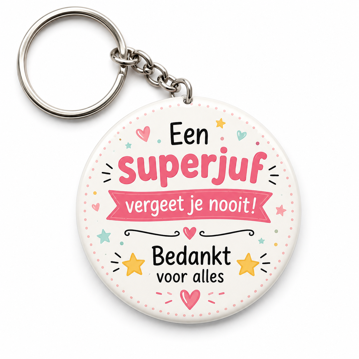 Superjuf Sleutelhanger – Bedankt voor Alles | Afscheidscadeau Juf | Cadeau Einde Schooljaar | 58mm
