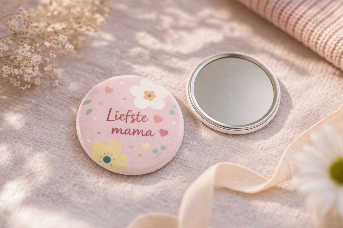 Liefste Mama Spiegel 58mm – Bloemen Design – Compact Zakspiegeltje – Cadeau voor Moeder