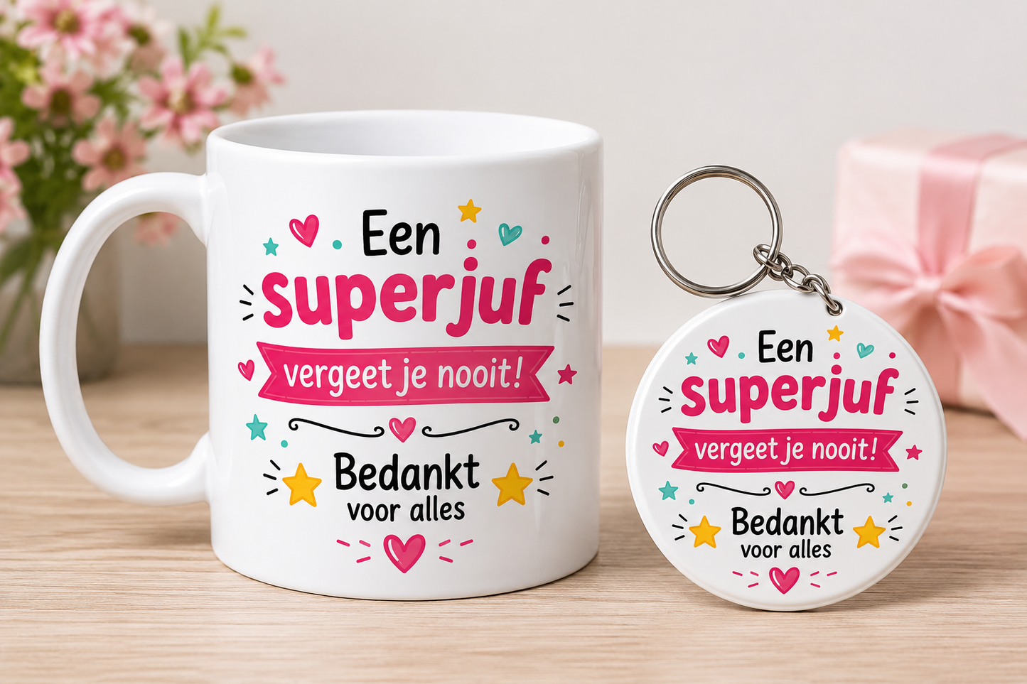 Cadeauset Superjuf – Mok & Sleutelhanger | Bedankt voor Alles