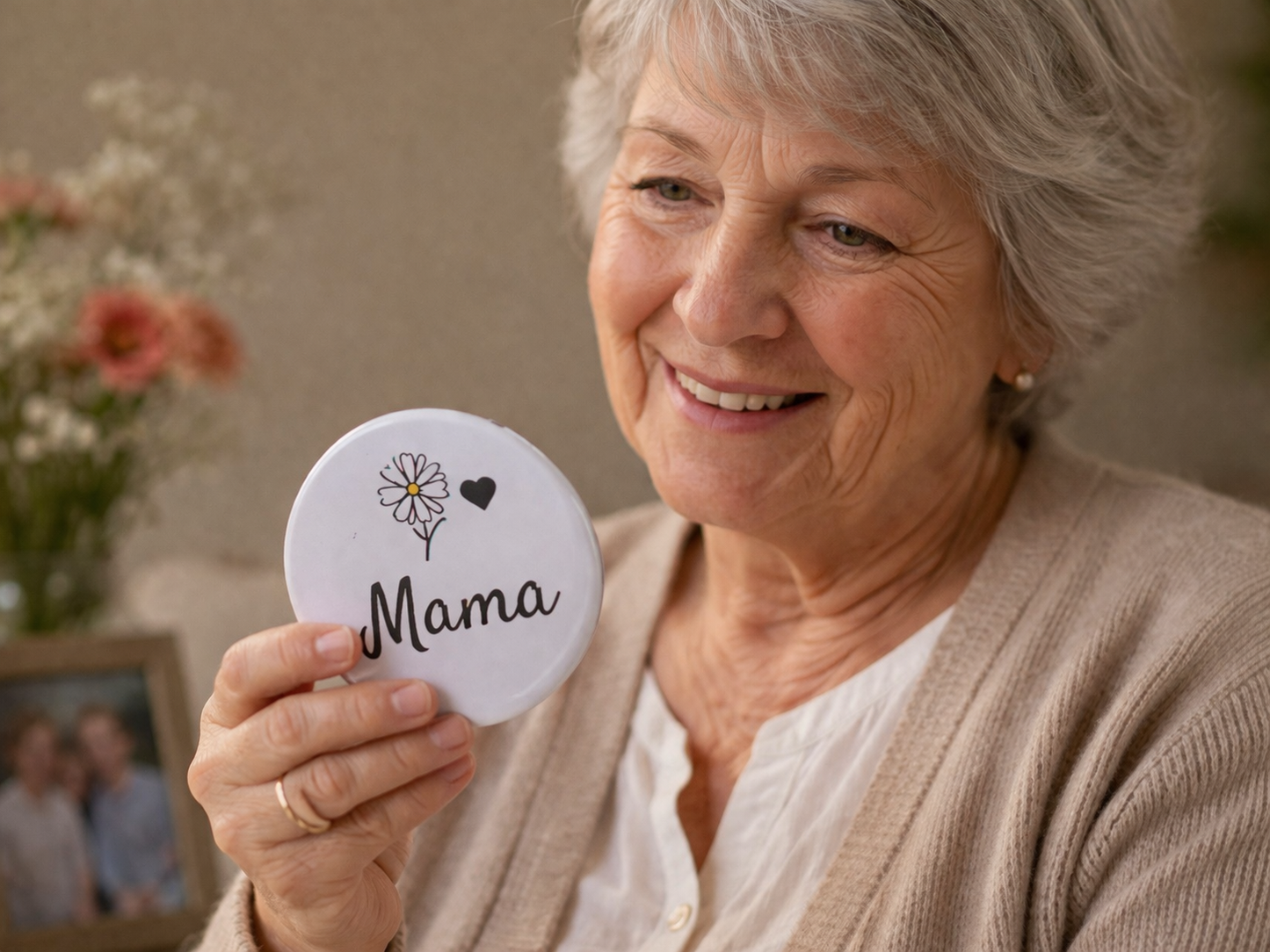 Mama Spiegel 58mm – Compact Zakspiegeltje met Bloem – Lief Cadeau voor Moeder