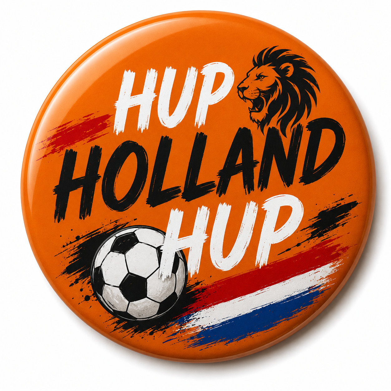 Hup Holland Hup Button 58 mm – Oranje Voetbal Fan Button – WK / EK Nederland