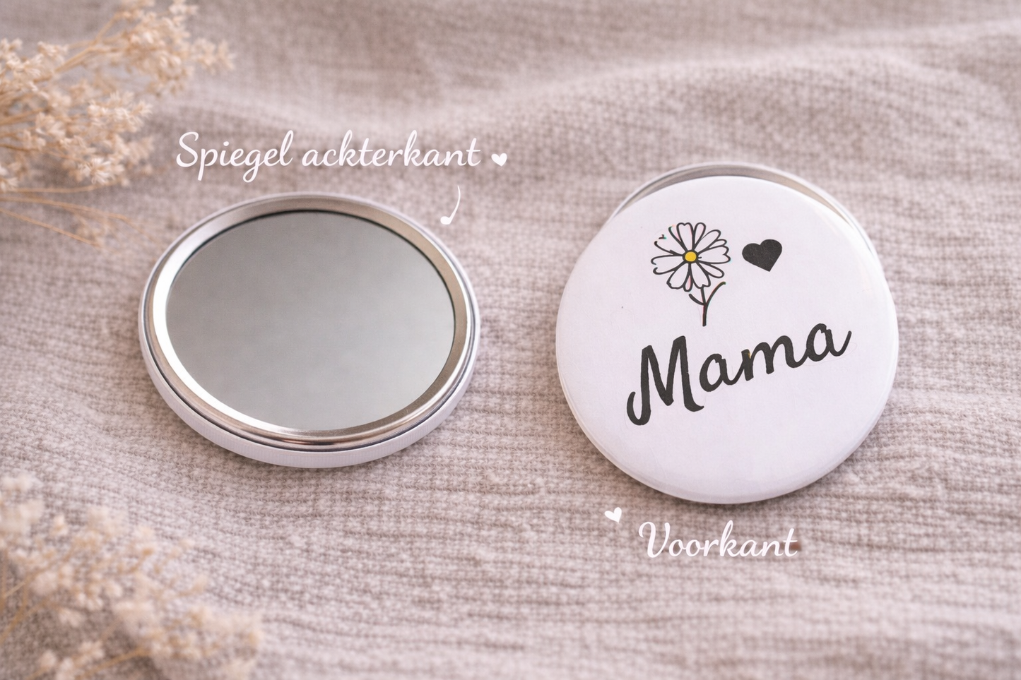 Mama Spiegel 58mm – Compact Zakspiegeltje met Bloem – Lief Cadeau voor Moeder