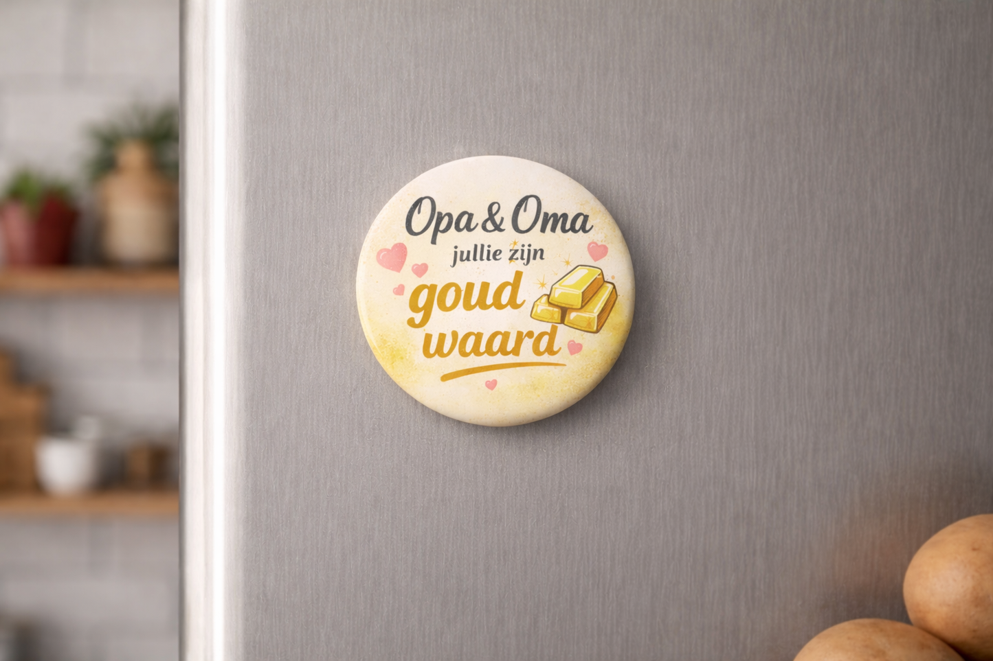 Koelkastmagneet Opa & Oma – Jullie zijn goud waard – 58 mm – Cadeau voor opa en oma – Lief cadeau grootouders
