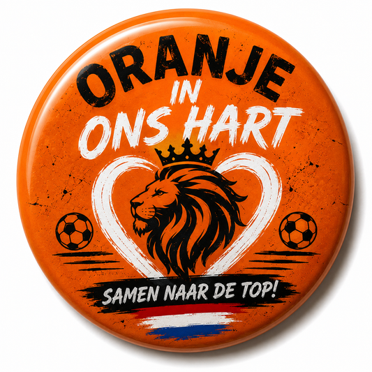 WK Oranje Button 58 mm | Oranje in Ons Hart | Nederland Supporters Accessoire