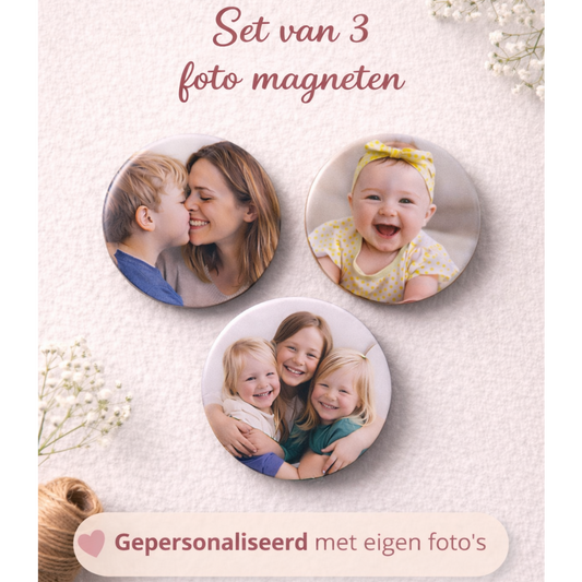 Set van 3 foto koelkastmagneten – 58mm | Gepersonaliseerd met eigen foto’s | Uniek cadeau
