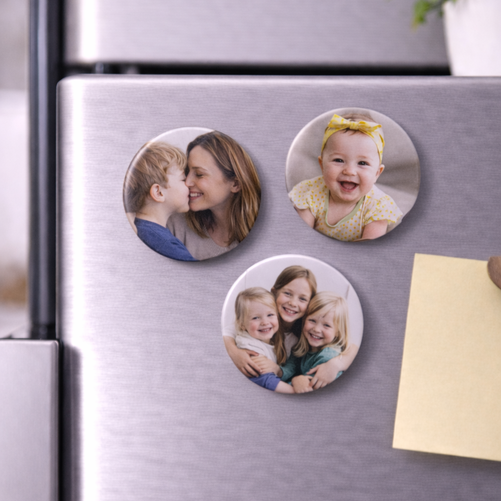 Set van 3 foto koelkastmagneten – 58mm | Gepersonaliseerd met eigen foto’s | Uniek cadeau