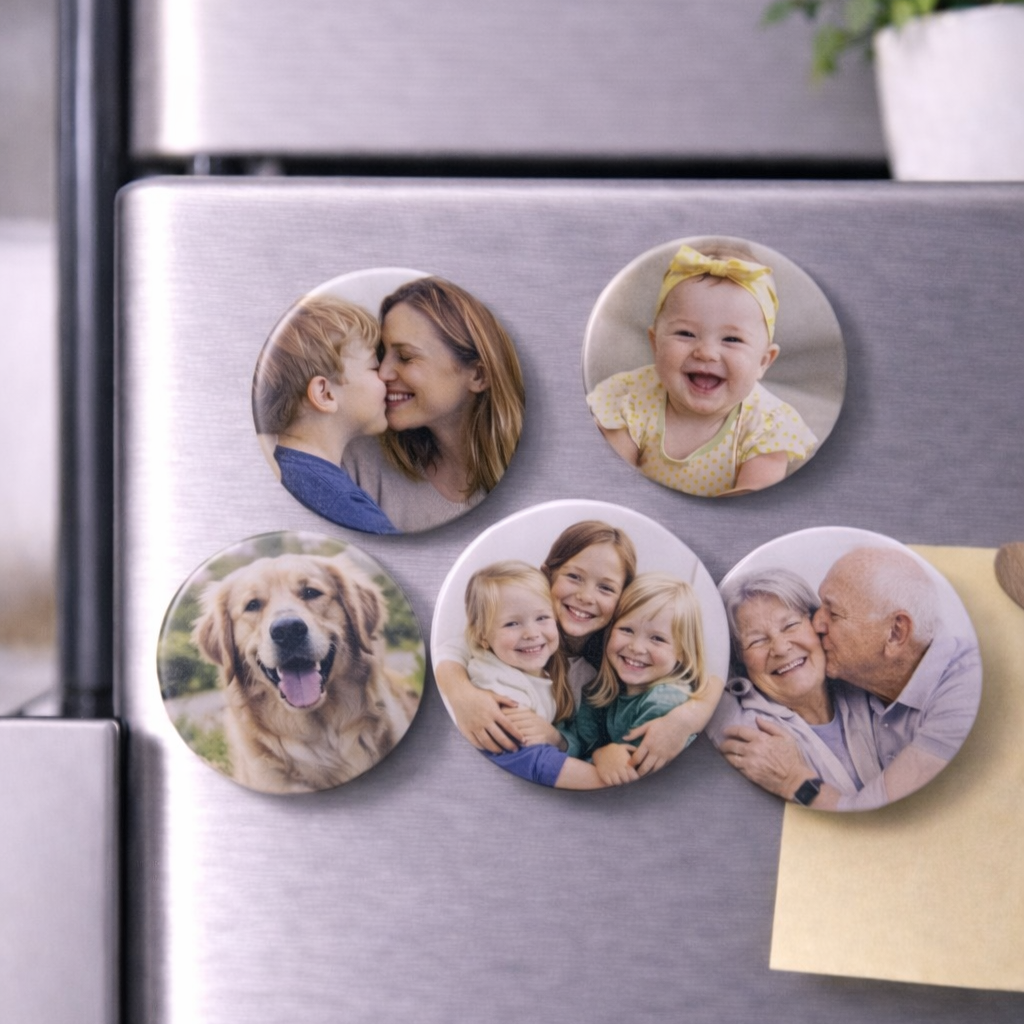 Set van 5 foto koelkastmagneten – 58mm | Gepersonaliseerd met eigen foto’s | Uniek cadeau