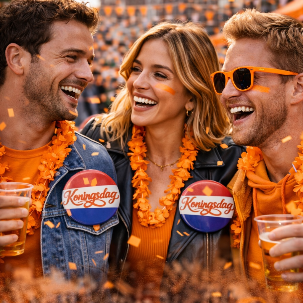 Koningsdag Buttons – Set van 3 – 58 mm – Oranje / Nederlandse vlag – Feest Accessoire
