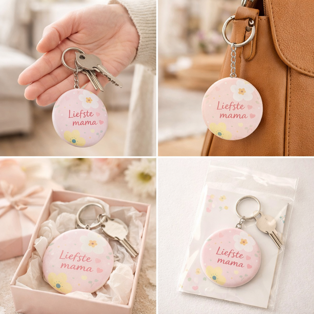 Liefste Mama Sleutelhanger – Cadeau voor Moeder – Bloemen Design – Persoonlijk & Lief - 58mm