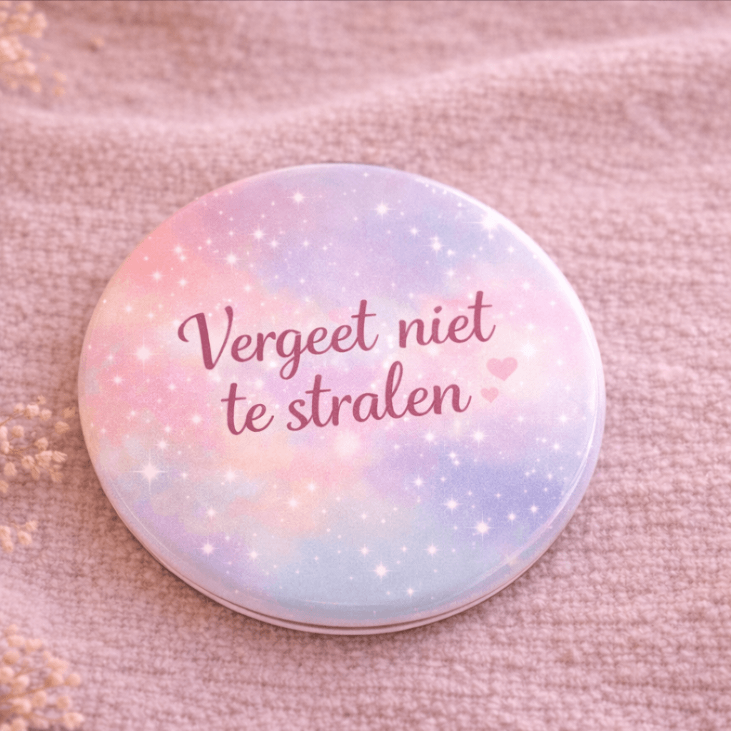 Compacte Spiegel met Tekst "Vergeet niet te stralen" – Handspiegel met Inspirerende Quote – Cadeau voor Vrouw / Moeder