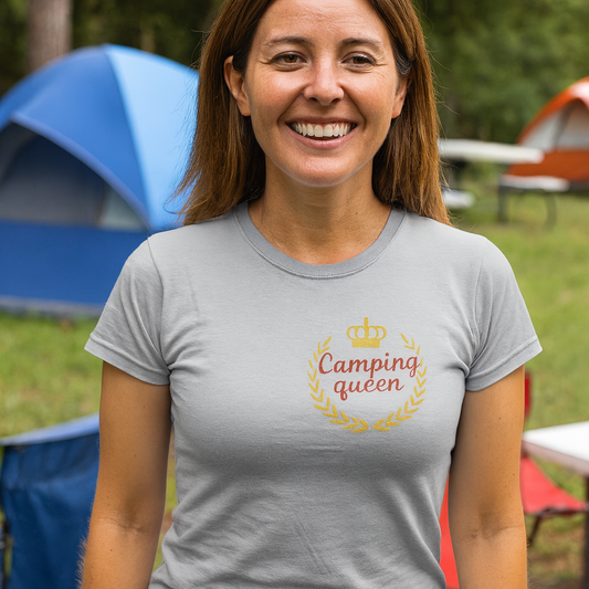 Camping Queen T-shirt – Comfortabel dames T-shirt met kroon opdruk | Meerdere maten & kleuren
