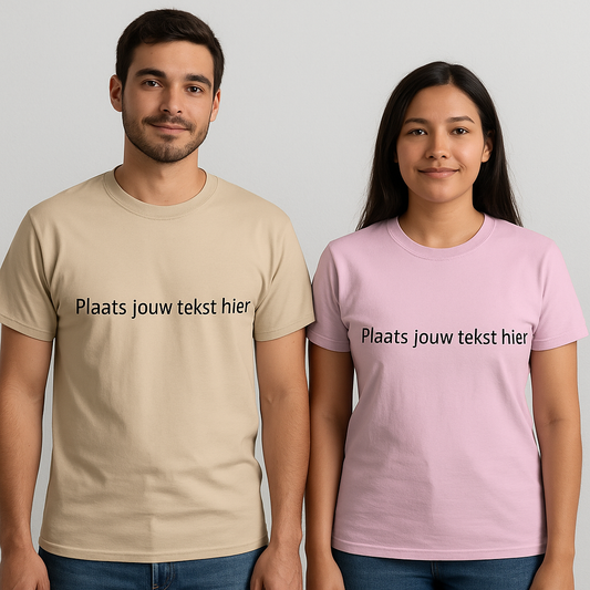 Gepersonaliseerd T-shirt – Ontwerp jouw eigen shirt met tekst | Verschillende maten & kleuren