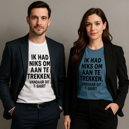 “Ik had niks om aan te trekken… vandaar dit t-shirt.” – Probleem opgelost. ✅