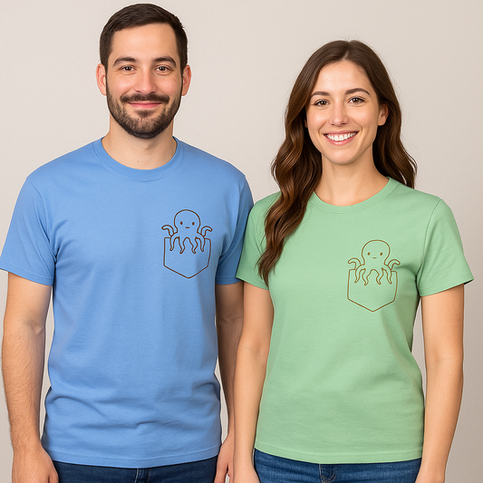 T-shirt met octopus in borstzakje – speels, eigenzinnig & onweerstaanbaar