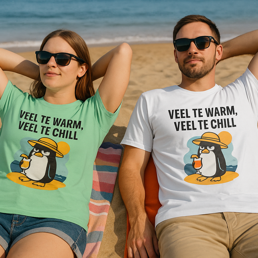 “Veel te warm, veel te chill” – Het ultieme relax-shirt 🐧☀️