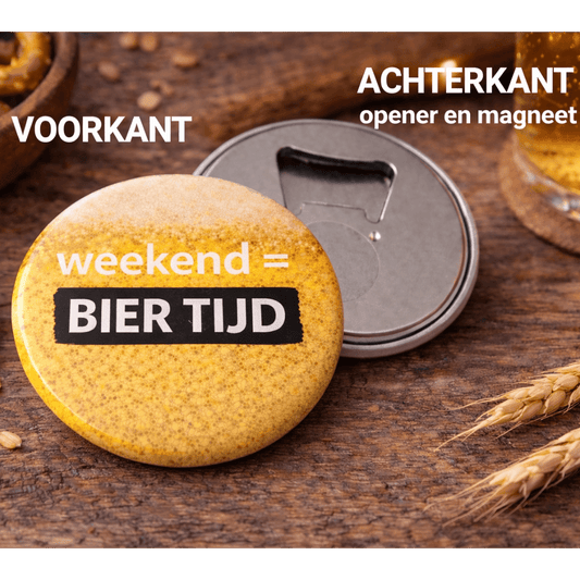 Bieropener Magneet “Weekend = Bier Tijd” – Leuk Cadeau voor Hem
