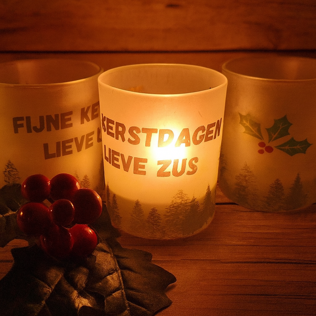 Kerst waxinelicht houder - lieve zus
