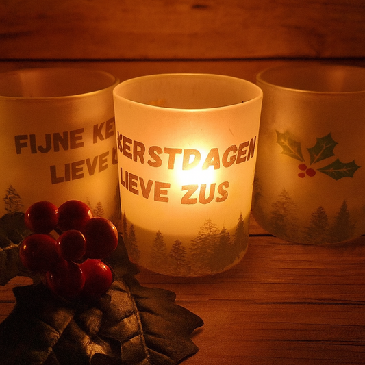 Kerst waxinelicht houder - lieve zus