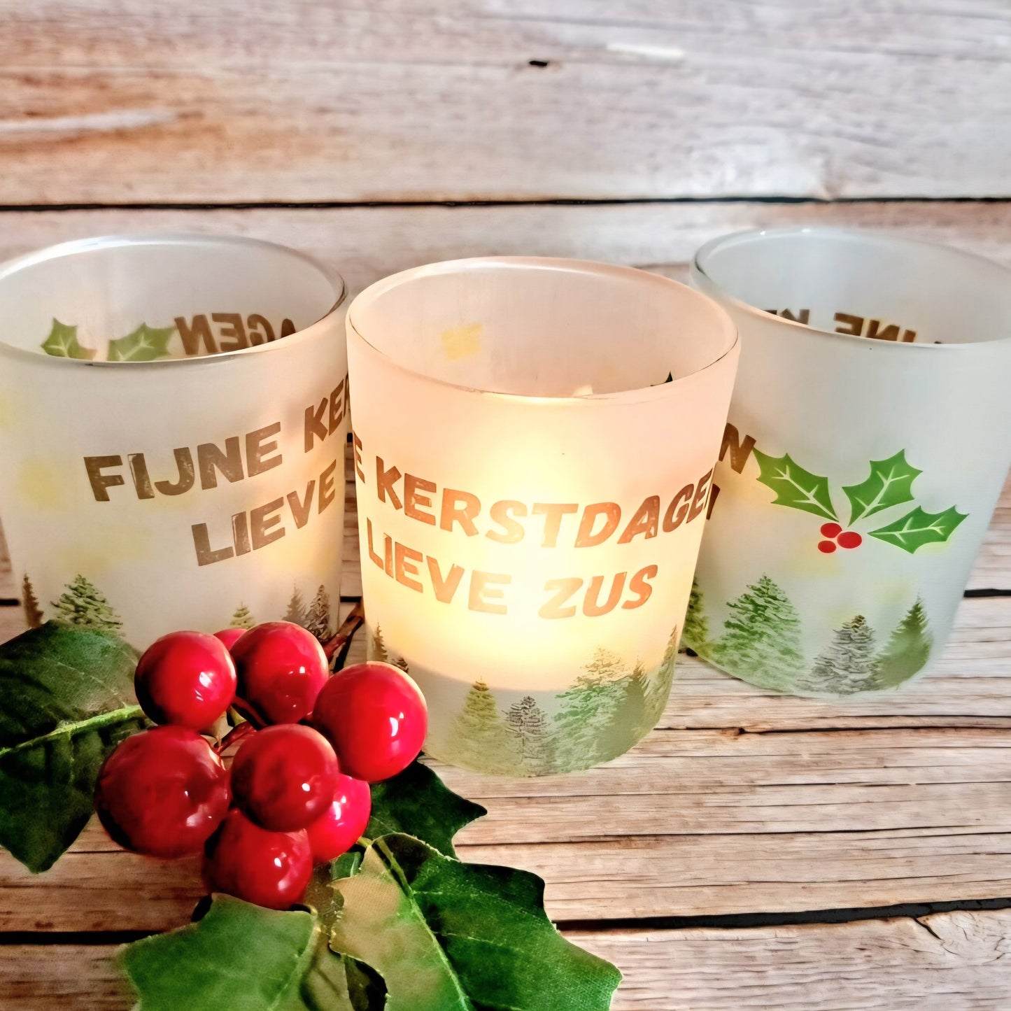 Kerst waxinelicht houder - lieve zus